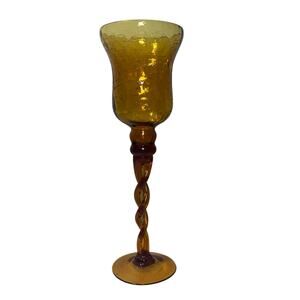 Vintage 70s Empoli Amber Blown Glass Twisted Stem Candle Holder Goblet 15 Inches